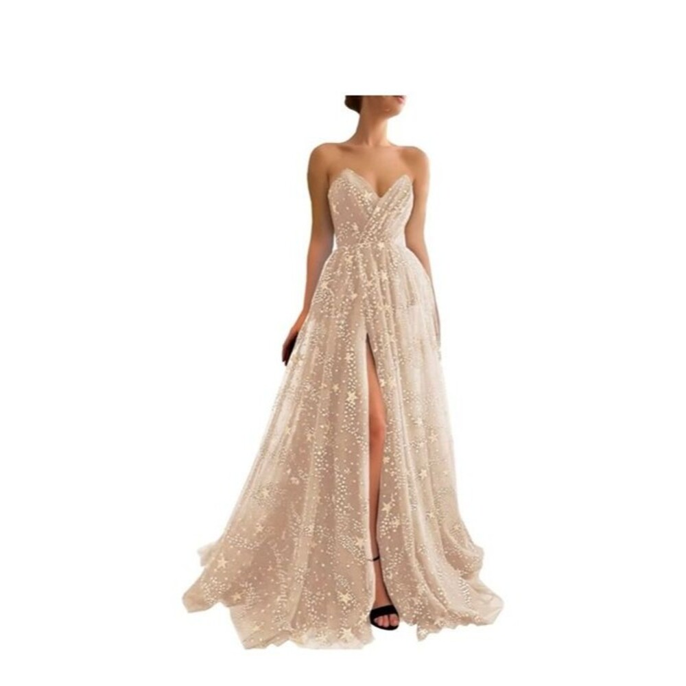 Starry Strapless Dress with Slit